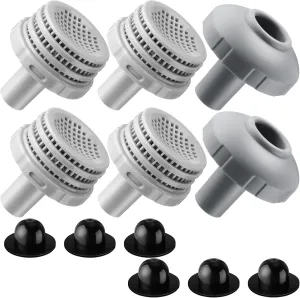 2 Sets Swimming Pool Water Jet Connectors Replacement Parts Kit Small Strainers with Pool Outlet Strainers, Inlet Nozzles and Hole Plugs with 1.25 Inch Fittings(Black, Grey)