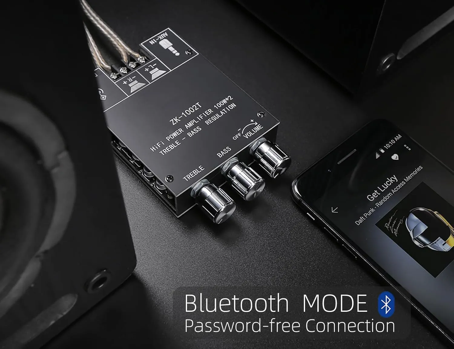 200W Bluetooth 5.0 Stereo Power Audio Amplifier Board with Treble and Bass Control 2.0 Channel Mini Wireless High Power Digital Amp