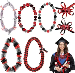 2025 Graduation Money Lei Candy Kit Graduation Ribbon Money Lei Necklace Making Kit DIY Leis Congrats Senior High School College Grad Gift Black and Red Party Supplies