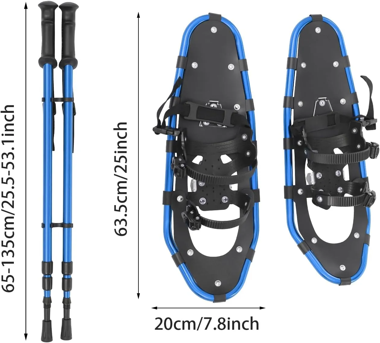 21/25/ Inches Lightweight Snowshoes 3-in-1 Aluminum All-Terrain Snow Shoes Kit with Steel Toe Crampons, and Heel Lifters for Winter Hiking for Adults Men Women