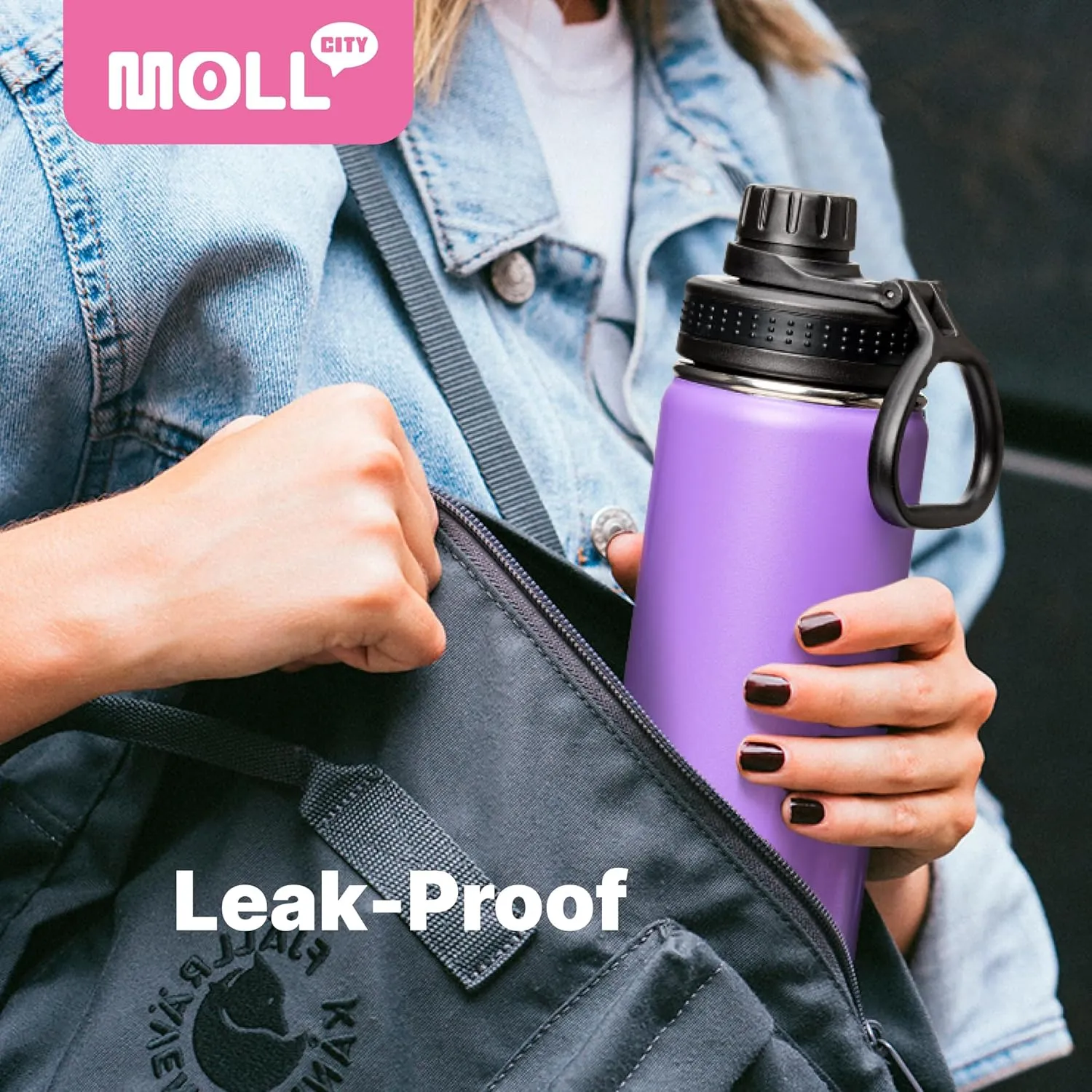 22 oz Water Bottle-Stainless Steel Vacuum Insulated Sports Water Bottle with Leak Proof Spout Lid-Reusable Metal Wide Mouth Water Flask for Travel(Navy)