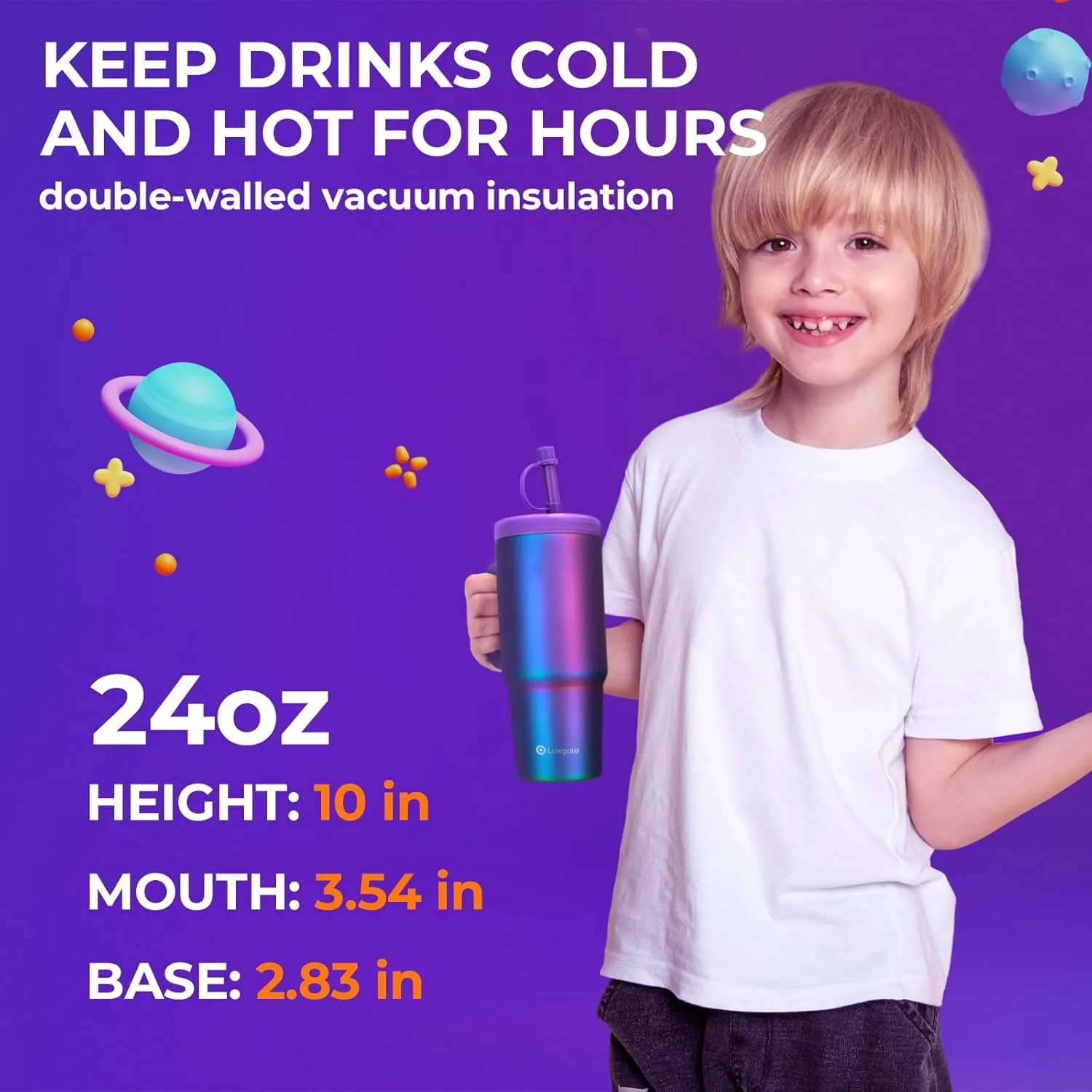 24 oz Tumbler with Handle, Leak-Proof Screw-On Lid with Removable Silicone Straw, Spill Proof, Reusable Stainless Steel Insulated Water Bottle, Gift for Children and Adults, Flowers