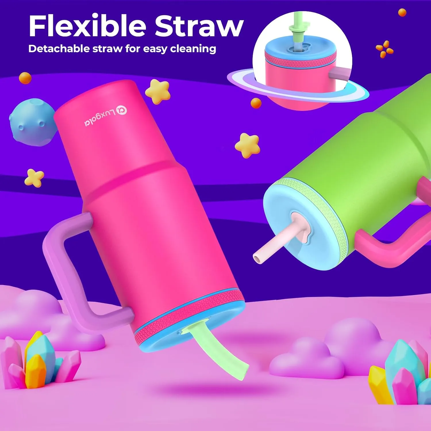 24 oz Tumbler with Handle, Leak-Proof Screw-On Lid with Removable Silicone Straw, Spill Proof, Reusable Stainless Steel Insulated Water Bottle, Gift for Children and Adults, Flowers