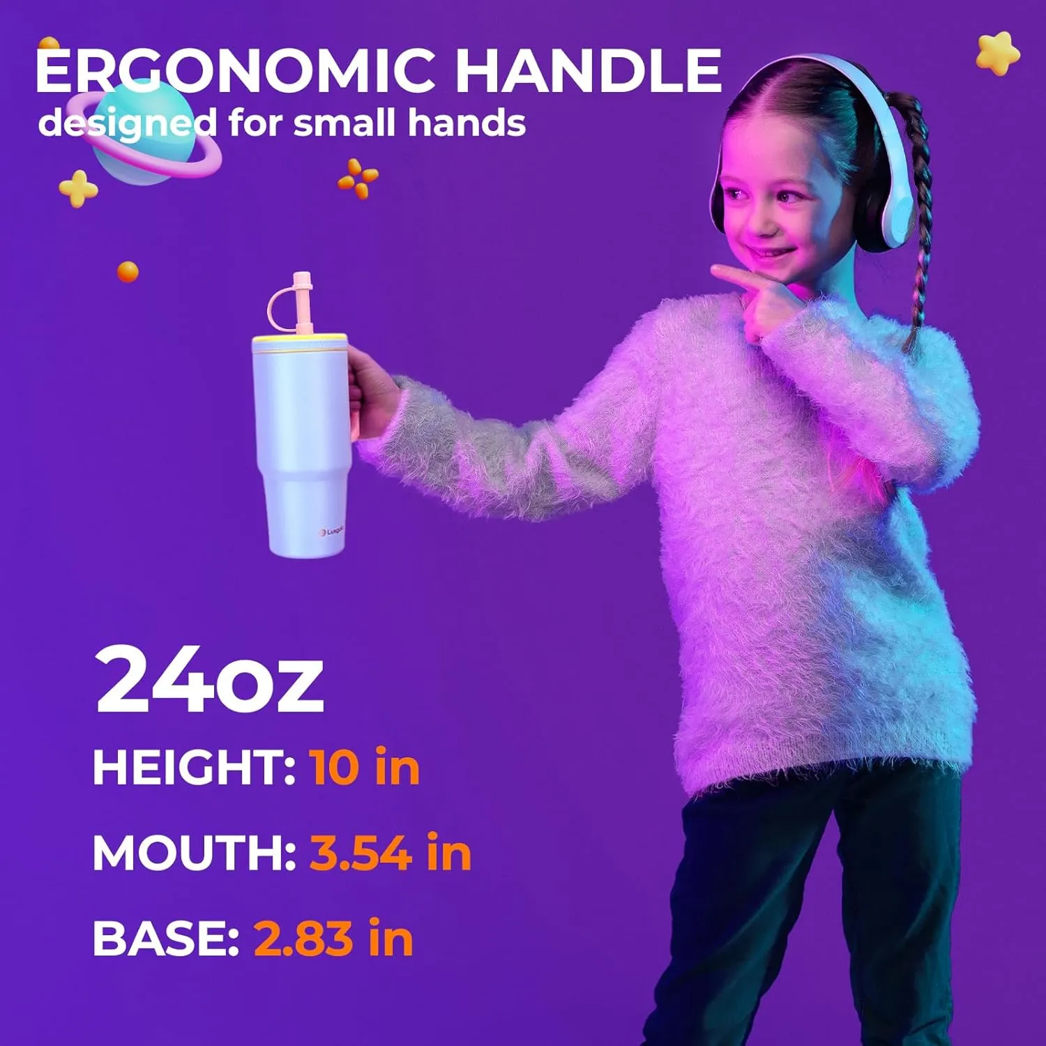 24 oz Tumbler with Handle, Leak-Proof Screw-On Lid with Removable Silicone Straw, Spill Proof, Reusable Stainless Steel Insulated Water Bottle, Gift for Children and Adults, Flowers