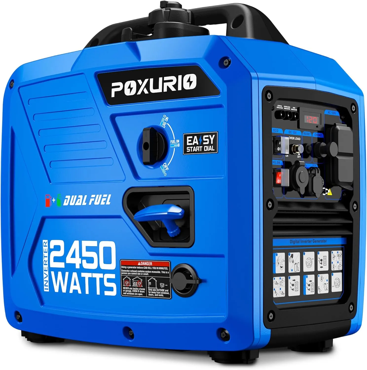 2450-Watt Dual Fuel Inverter Generator for Home Use, 1.6Gallon Large Fuel Tank Up to 8.3 Hours Use, 120V Gas Powered Generator Super Quiet - EPA Compliant