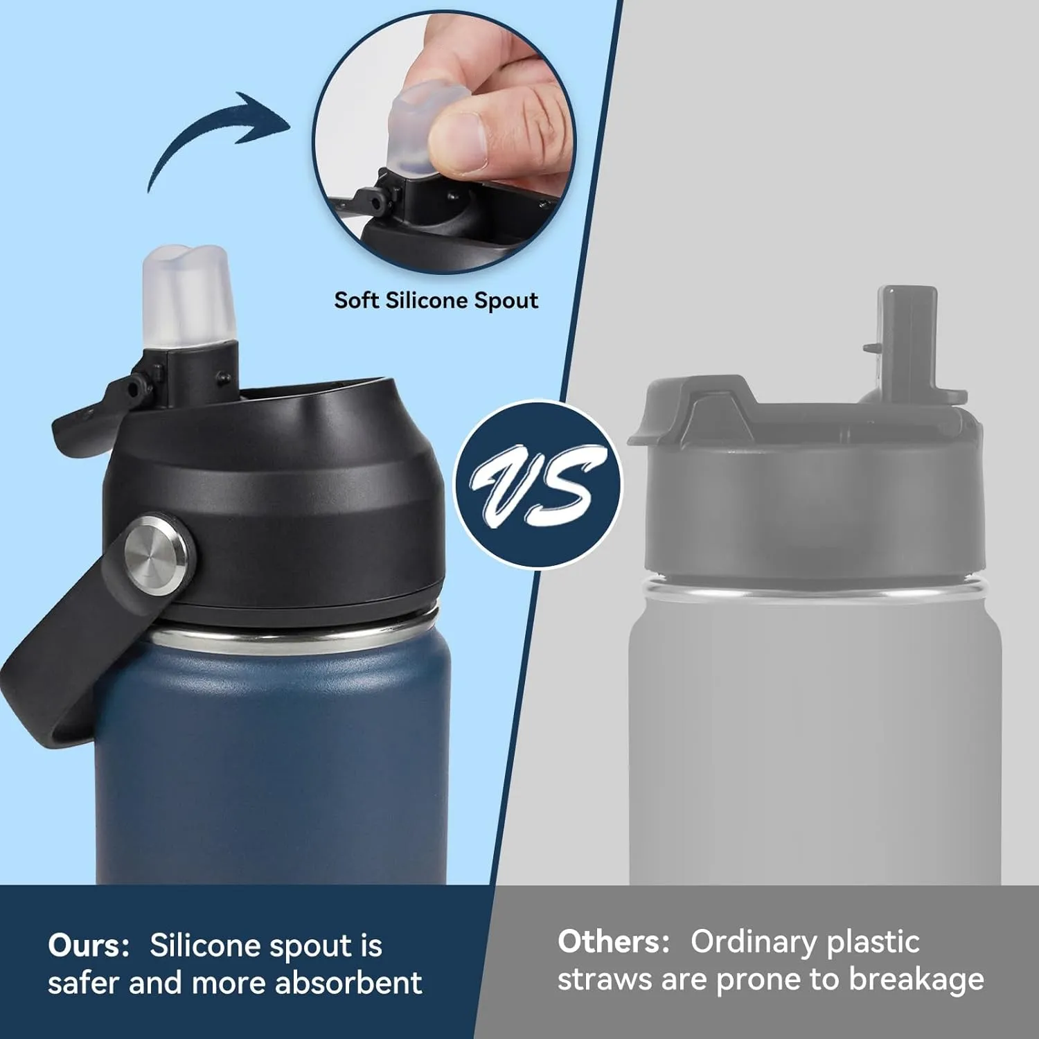 24oz Insulated Stainless Steel Water Bottle, Wide Mouth Double Wall Vacuum, Silicone Straw, Sweat & Leak Proof, BPA Free Insulated Water Flask for Travel, Keep Cold 24h Hot 12h, Blue