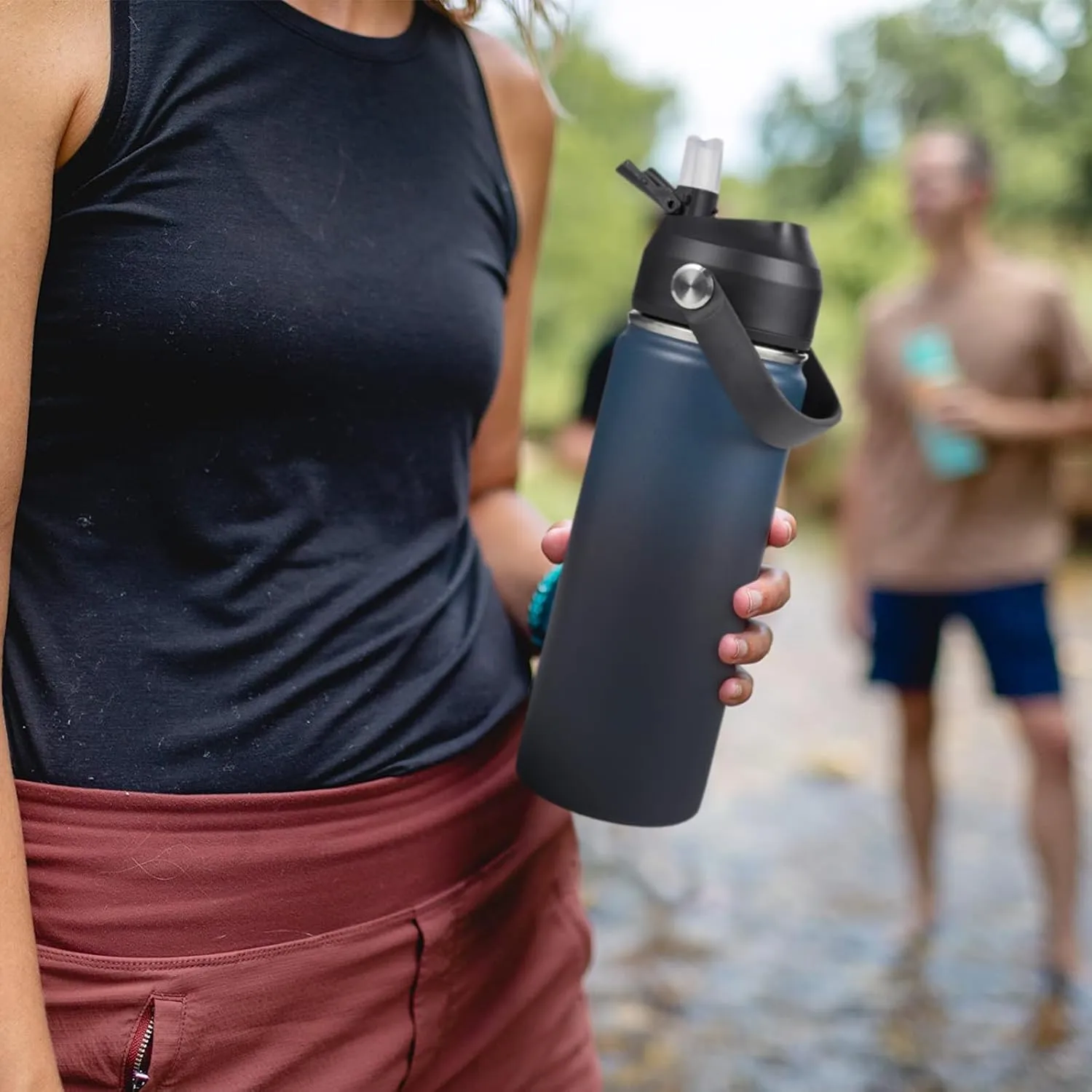 24oz Insulated Stainless Steel Water Bottle, Wide Mouth Double Wall Vacuum, Silicone Straw, Sweat & Leak Proof, BPA Free Insulated Water Flask for Travel, Keep Cold 24h Hot 12h, Blue