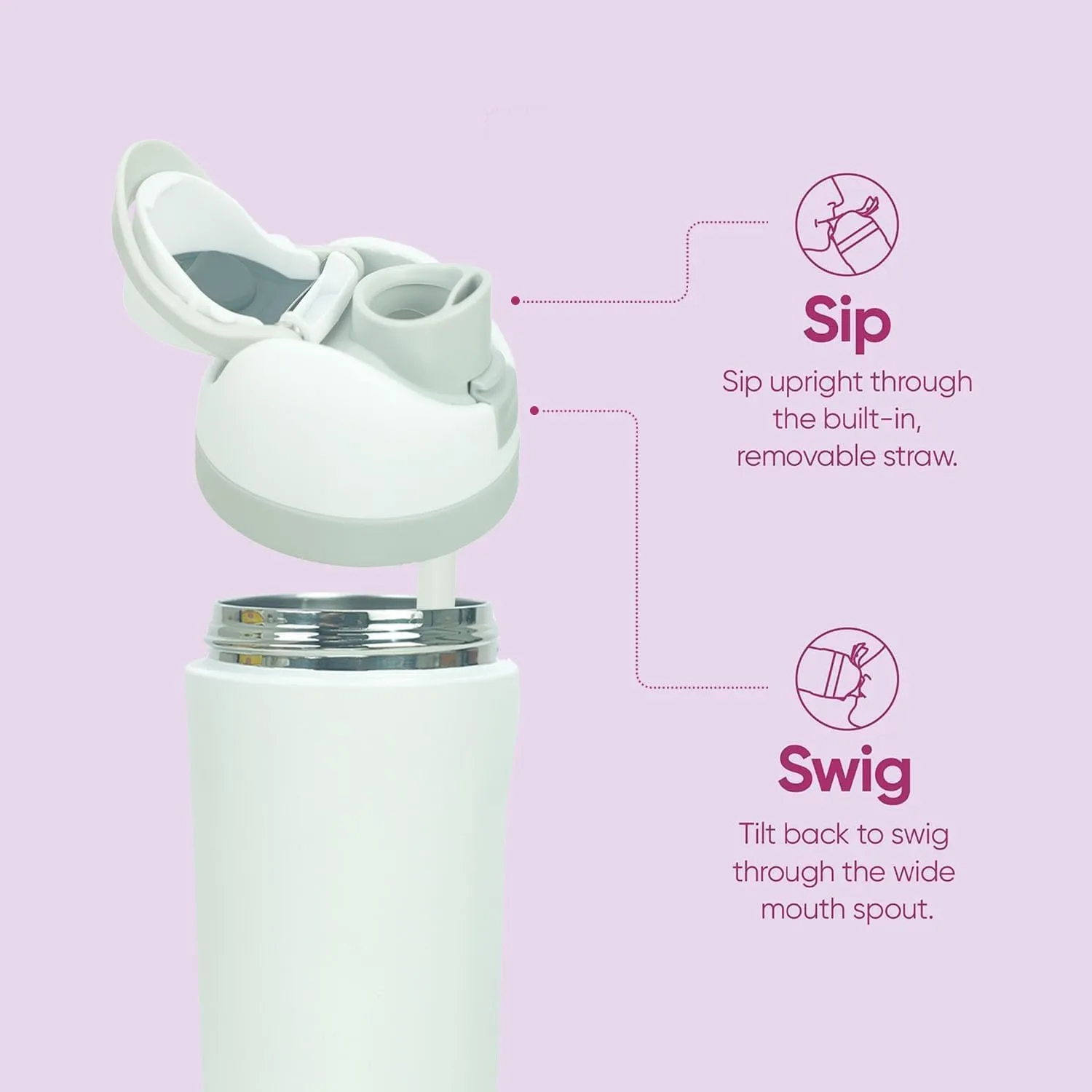 24oz Insulated Stainless Steel Water Bottle with Straw for Sports and Travel, BPA-Free Sports Water Bottle (Off white)