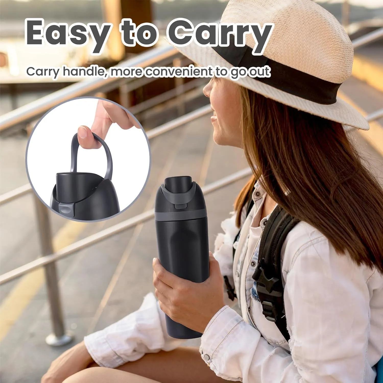 24oz Insulated Stainless Steel Water Bottle with Straw for Sports and Travel, BPA-Free Sports Water Bottle (Off white)