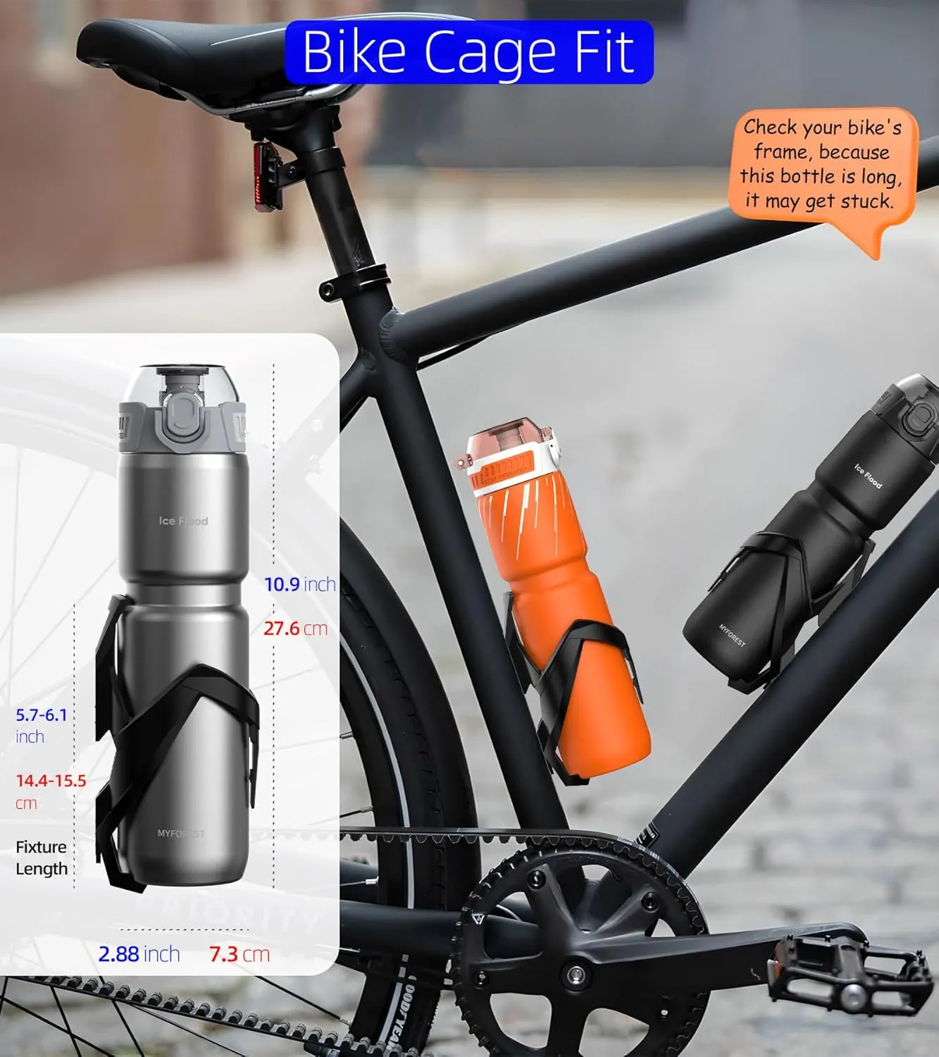 24oz/700ml Insulated Bike Water Bottle, Surgical Steel: No Plastic Taste, Stronger Grip for MTB & Gravel, Chug/Sip 2-in-1, Dirt Cap/Anti-Scratch (Glossy Steel)