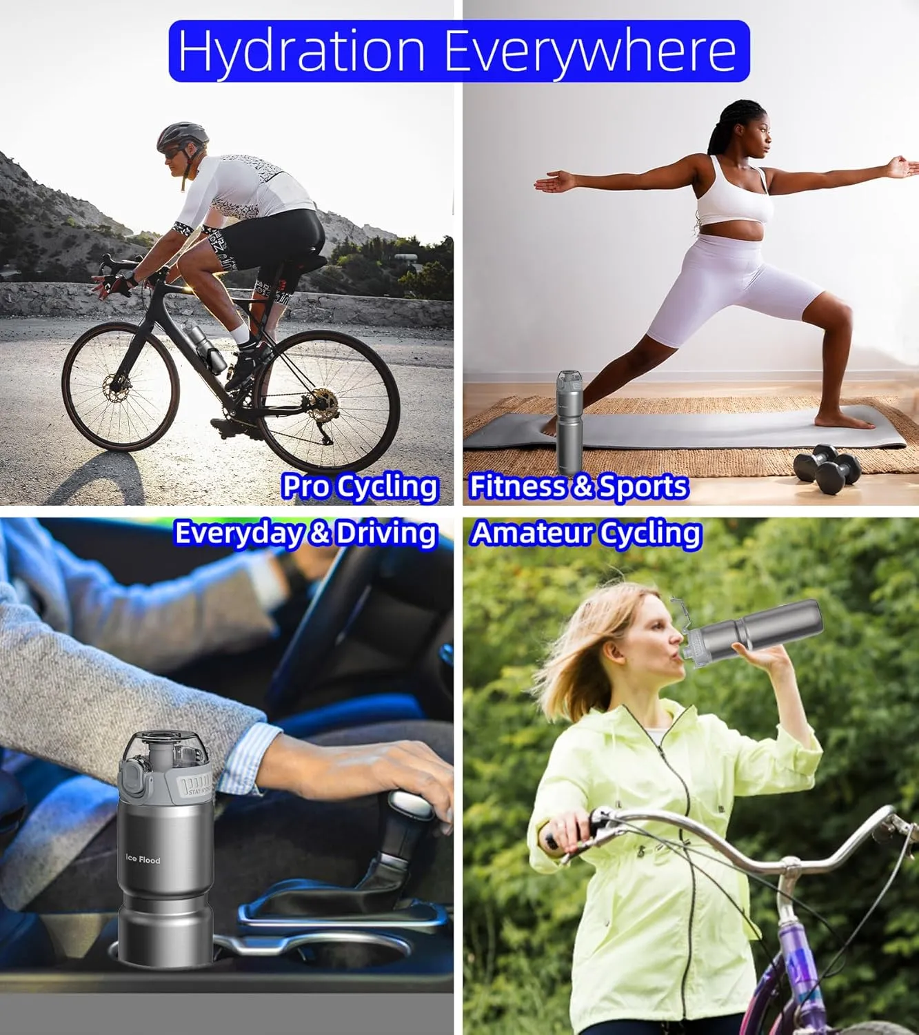24oz/700ml Insulated Bike Water Bottle, Surgical Steel: No Plastic Taste, Stronger Grip for MTB & Gravel, Chug/Sip 2-in-1, Dirt Cap/Anti-Scratch (Glossy Steel)