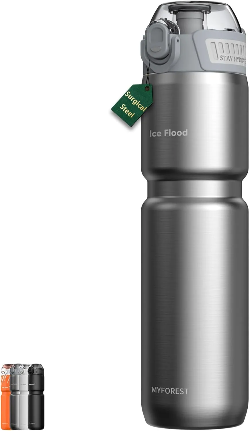 24oz/700ml Insulated Bike Water Bottle, Surgical Steel: No Plastic Taste, Stronger Grip for MTB & Gravel, Chug/Sip 2-in-1, Dirt Cap/Anti-Scratch (Glossy Steel)