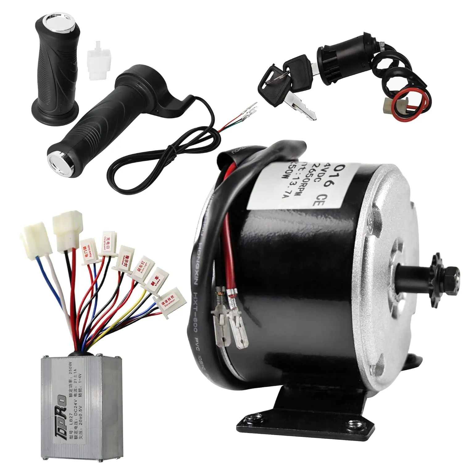 24V 250W Brush Motor Kit with Twist Throttle and Key Lock Switch for Razor MX350/MX400/E300/E325, Pocket Rocket, Mini Choppers, Go-Karts, Electric Scooters, E-Bikes – MY1016 Motor, 2750 RPM