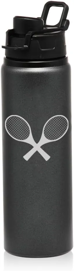 25 oz Water Bottle Sports Travel Mug Gift Tennis Raquets (Charcoal)