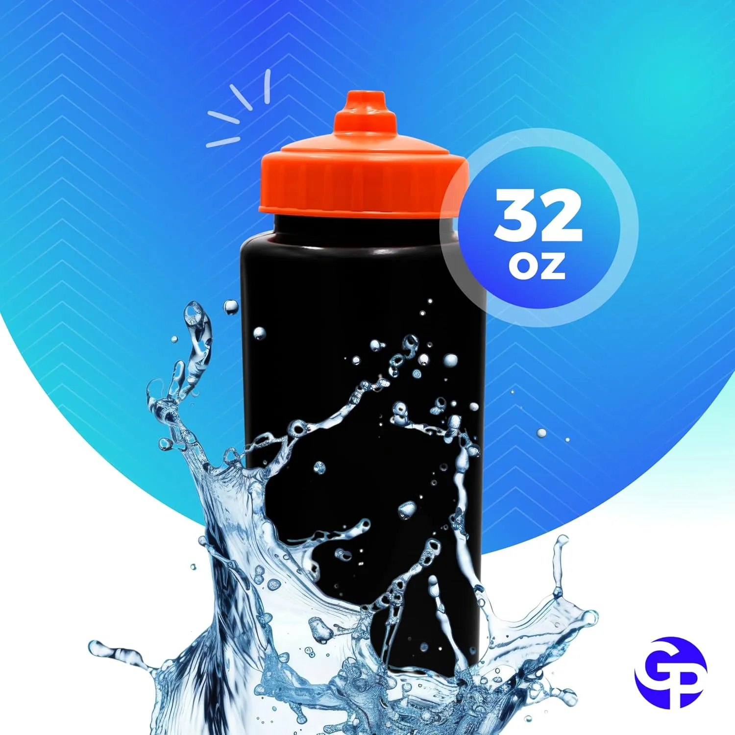 25-Pack, 32 oz Water Bottles, BPA Free Squeeze Bottle, Black Water Bottle with Orange Lid, Made in USA by Gary Plastic Packaging