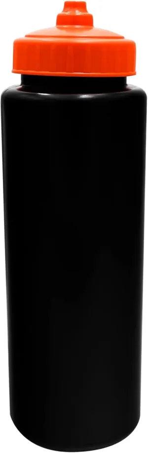 25-Pack, 32 oz Water Bottles, BPA Free Squeeze Bottle, Black Water Bottle with Orange Lid, Made in USA by Gary Plastic Packaging