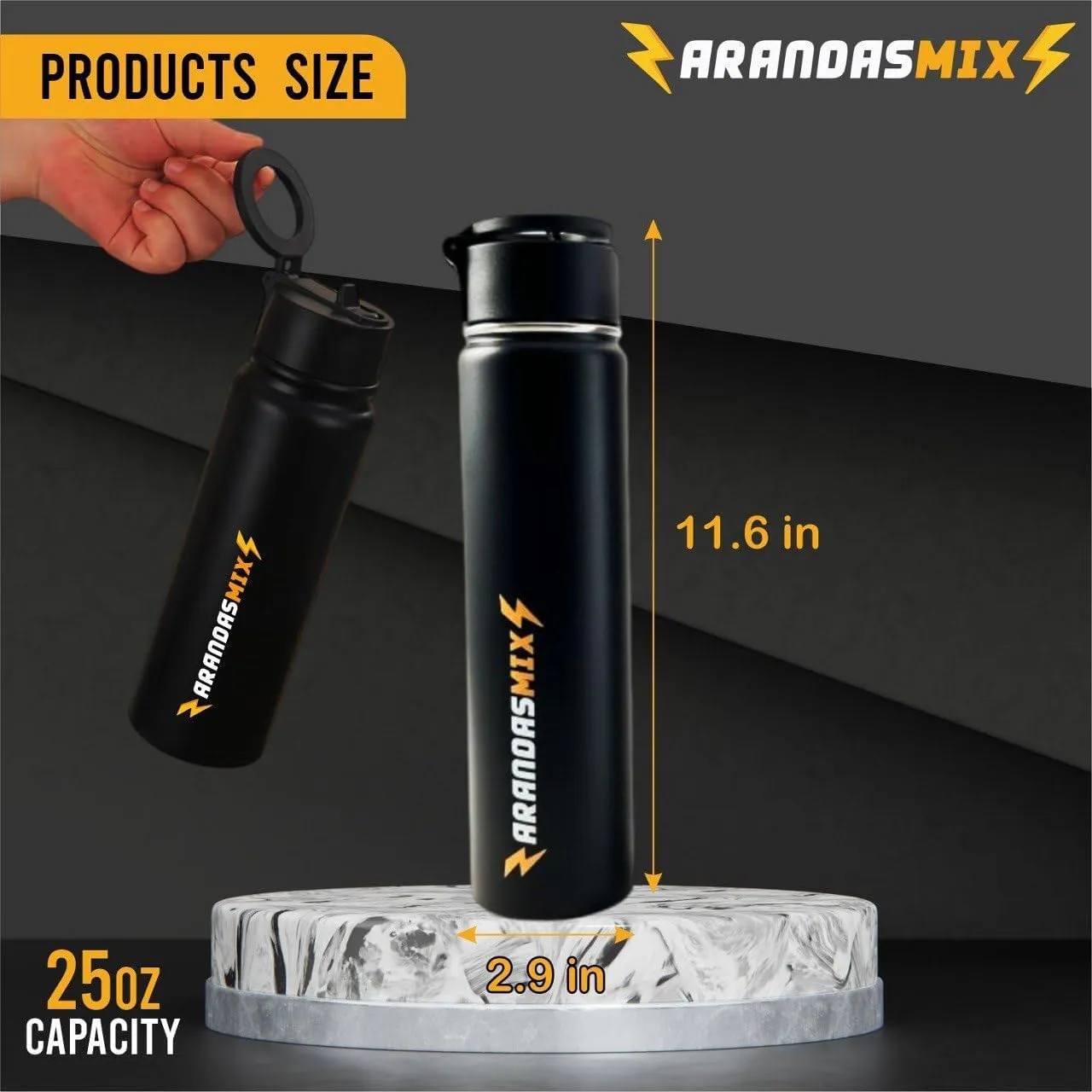 25oz Insulated Water Bottle – Stainless Steel Thermal Bottle with Magnetic Phone Holder – Double-Wall for Hot & Cold Drinks – White/Black