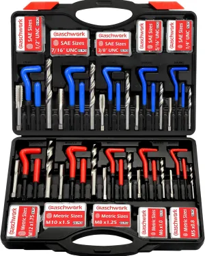 261 Pieces Helicoil Thread Repair Kit HSS Drill Helicoil Kit with Metric and SAE M5 M6 M8 M10 M12 1/4" 5/16" 3/8" 7/16" 1/2" Sizes