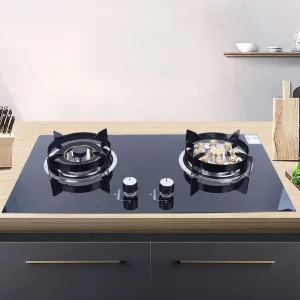 28 Inch Cooktop with 2 Burners - Gas Cooktop Stove Top 2-Burner Built-In Natural Gas Cooker Tempered Glass Countertop Stove Top Natural Gas Hob for Kitchen (Only Applicable to Natural Gas)
