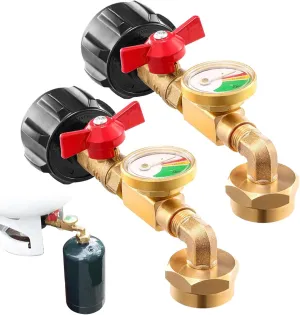 2Pcs Propane Refill Adapter, Propane Tank Refill Adapter with Pressure Gauge & ON/Off Control Valve for Camping BBQ Gas Grill Tank Refillable Cylinder 1 Lb