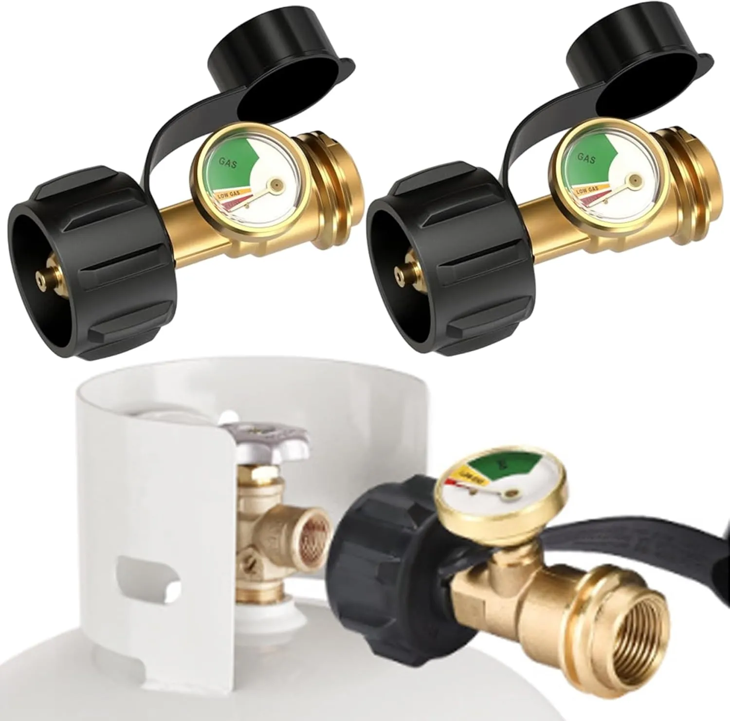 2Pcs Propane Tank Gauge, Brass Leak-Proof Propane Gas Gauge with Luminous Dial, Anti-Corrosion for 5-40 Lb Tank