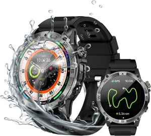3 ATM Waterproof Amoled Smart Watch with GPS,Compass, Altitude,Air Pressure,540mAh Extra Large Battery,Metal Body Rugged Military Smartwatch Compatiable for Andriod iOS