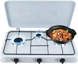 3 Burner Propane Gas Cooktop, Camping Portable Gas Stove with Pressure-reducing Valve & Practical Hose Auto Ignition Gas Cooktop Gas Stove Stand Cooker for RV Backyard Outdoor