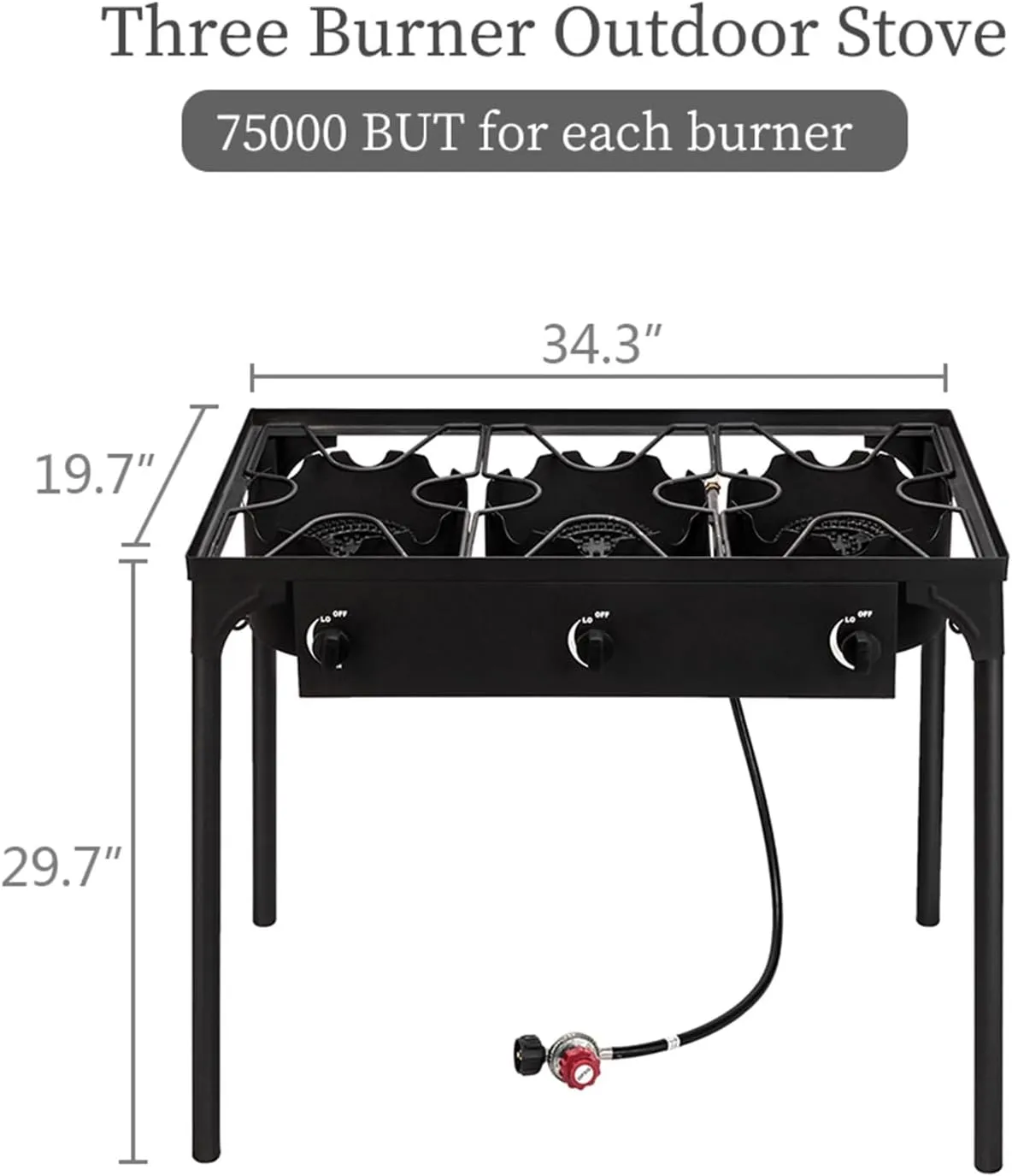 3 Burner Propane Gas Stove for Outdoor Cooking, Heavy Duty High Pressure Propane Gas Cooker Portable Iron Cast Patio Burner with Detachable Stand Legs, Regulator, Camping Cooker (225000-BTU)