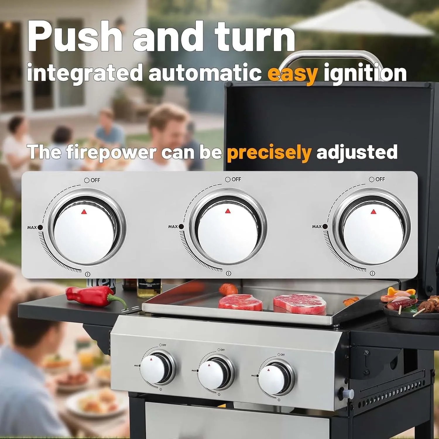 3-Burner Small Propane Gas Grill with 2 Foldable Side Tables, 25,650 BTU Outdoor BBQ Grill Propane with Porcelain-Enameled Grates & Thermometer for Cooking (3-Burner)