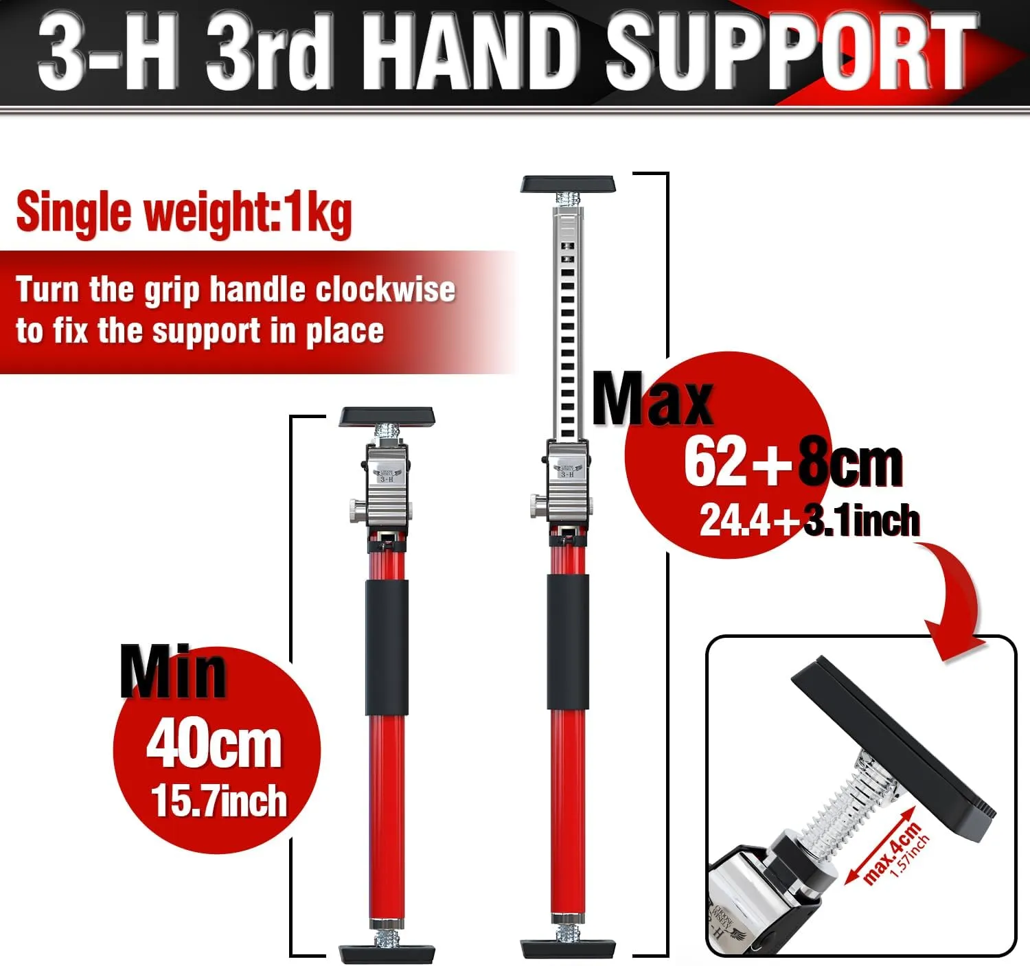 3-H Cabinet Jacks for Installing Cabinets 2 Pack, Thickened All-Steel Adjustable Support Pole, Extends 15.7-27.5 Inch, 165 lbs Capacity, Heavy-Duty Third Hand Tool with Dual Safety Lock