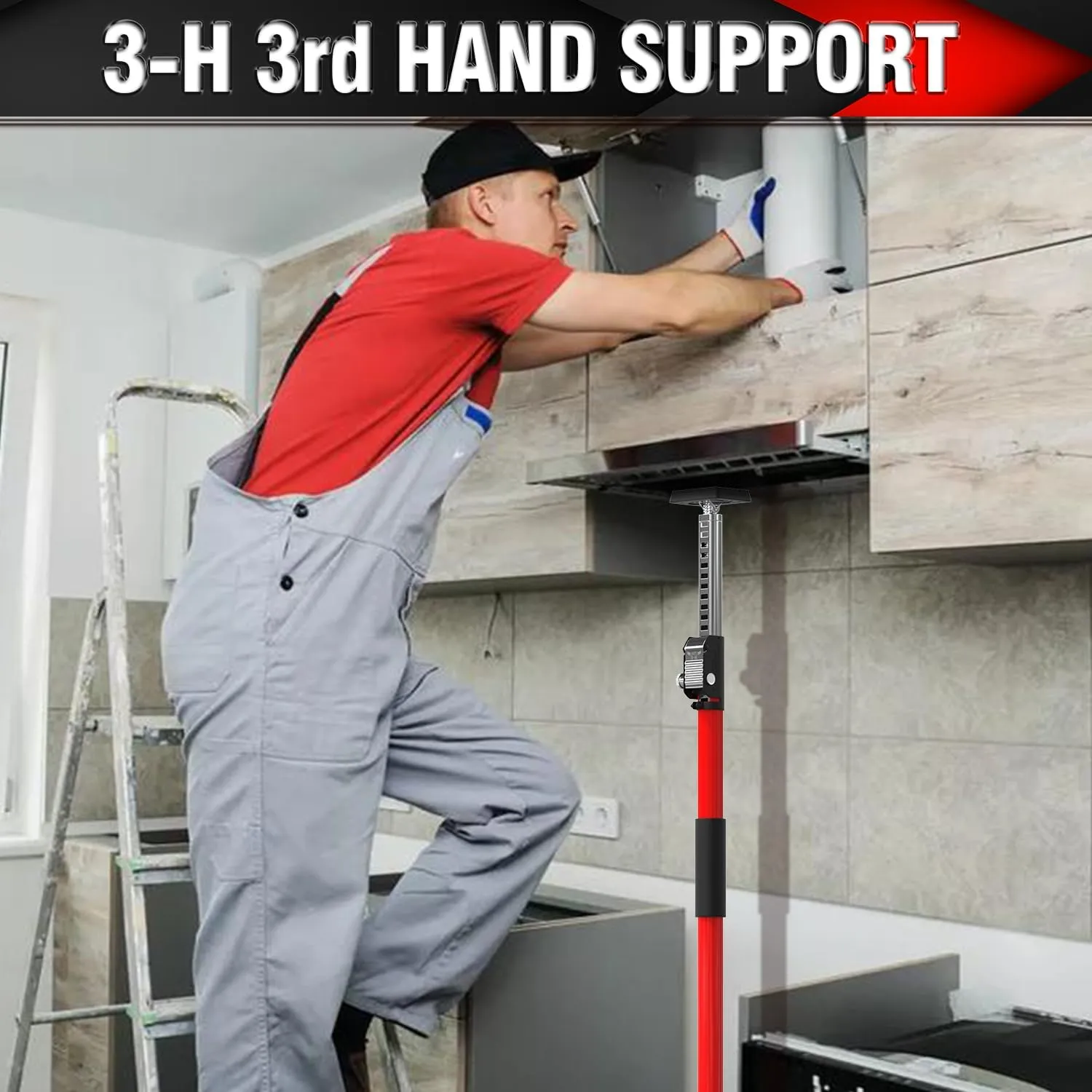 3-H Cabinet Jacks for Installing Cabinets 2 Pack, Thickened All-Steel Adjustable Support Pole, Extends 15.7-27.5 Inch, 165 lbs Capacity, Heavy-Duty Third Hand Tool with Dual Safety Lock