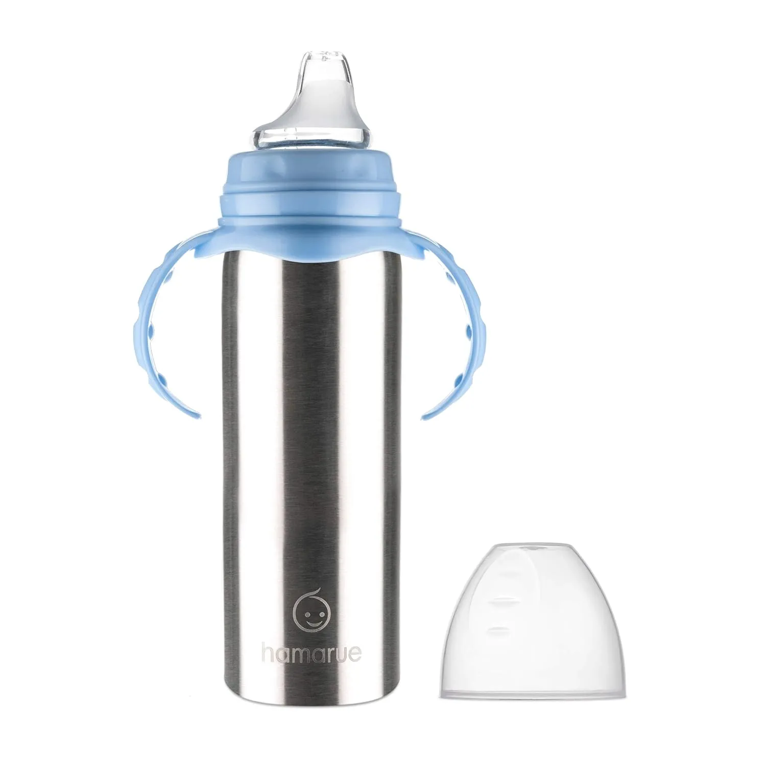 3-in-1 Stainless Steel Sippy Cups for Toddlers | Non-Toxic Insulated Stainless Steel Baby Bottle | Straw Cup with Removeable Handles | Plastic Free Liquid Transfer (8 oz, Blue)