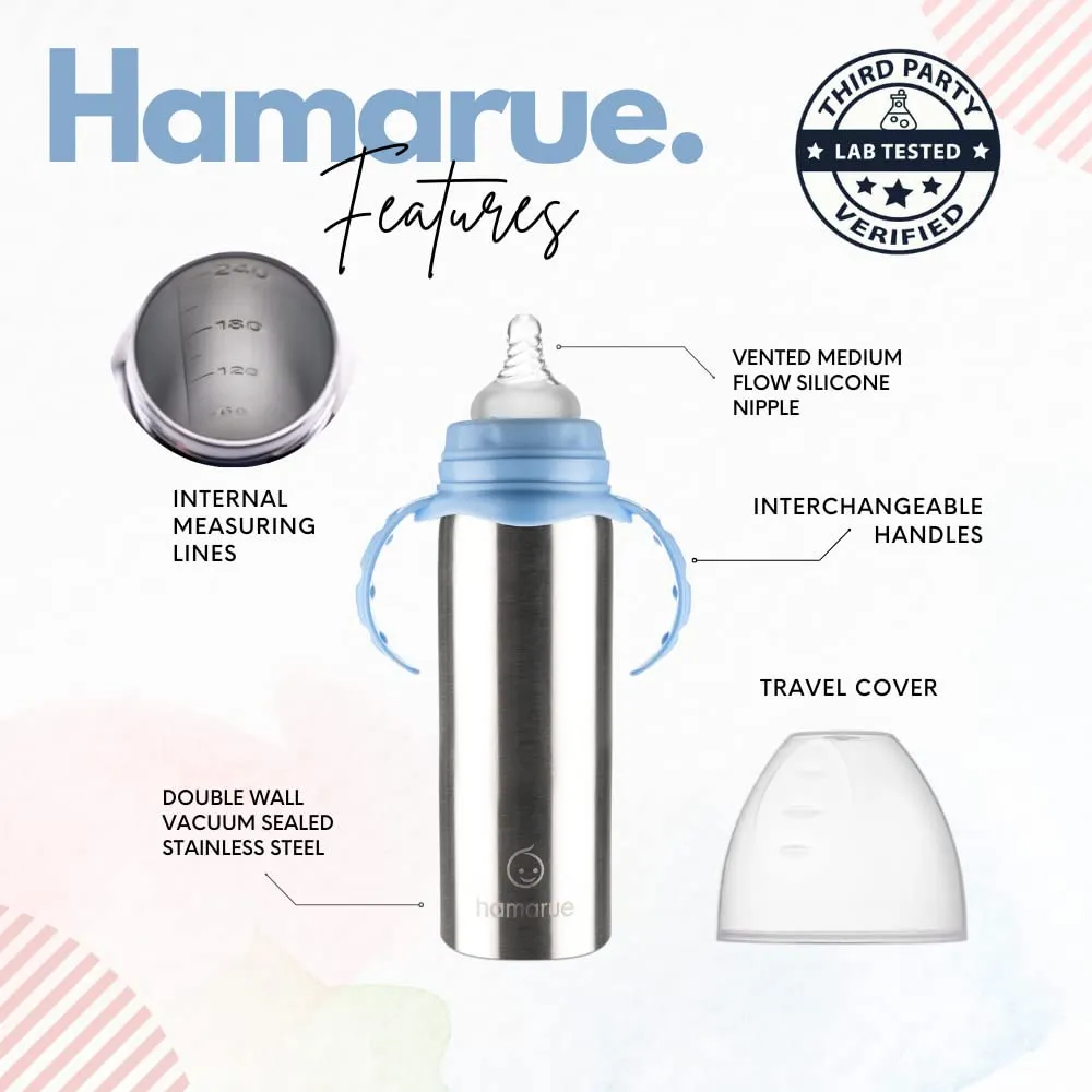 3-in-1 Stainless Steel Sippy Cups for Toddlers | Non-Toxic Insulated Stainless Steel Baby Bottle | Straw Cup with Removeable Handles | Plastic Free Liquid Transfer (8 oz, Blue)