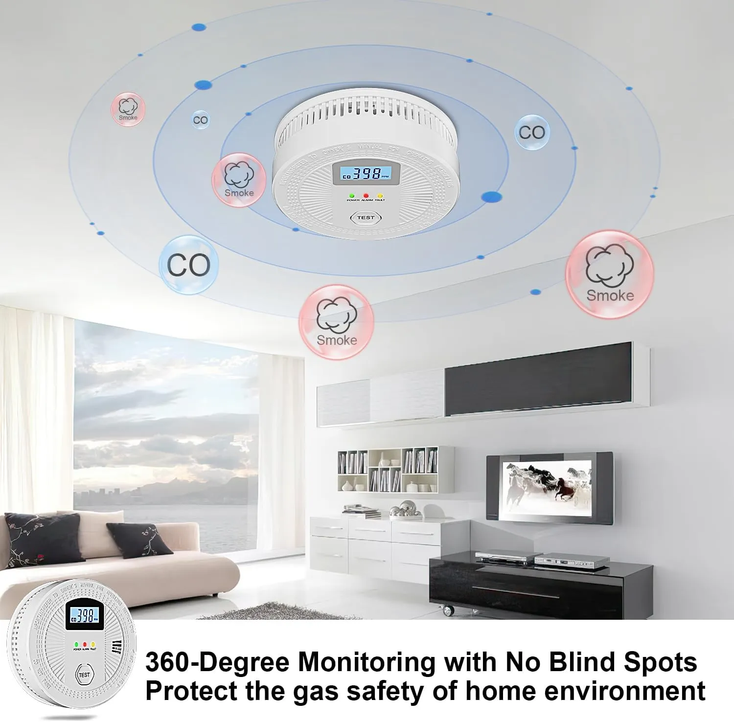 3 Pack Combination Photoelectric Smoke and Carbon Monoxide Alarm Detector with Digital Display; Battery-Operated Smoke Carbon Monoxide Alarm