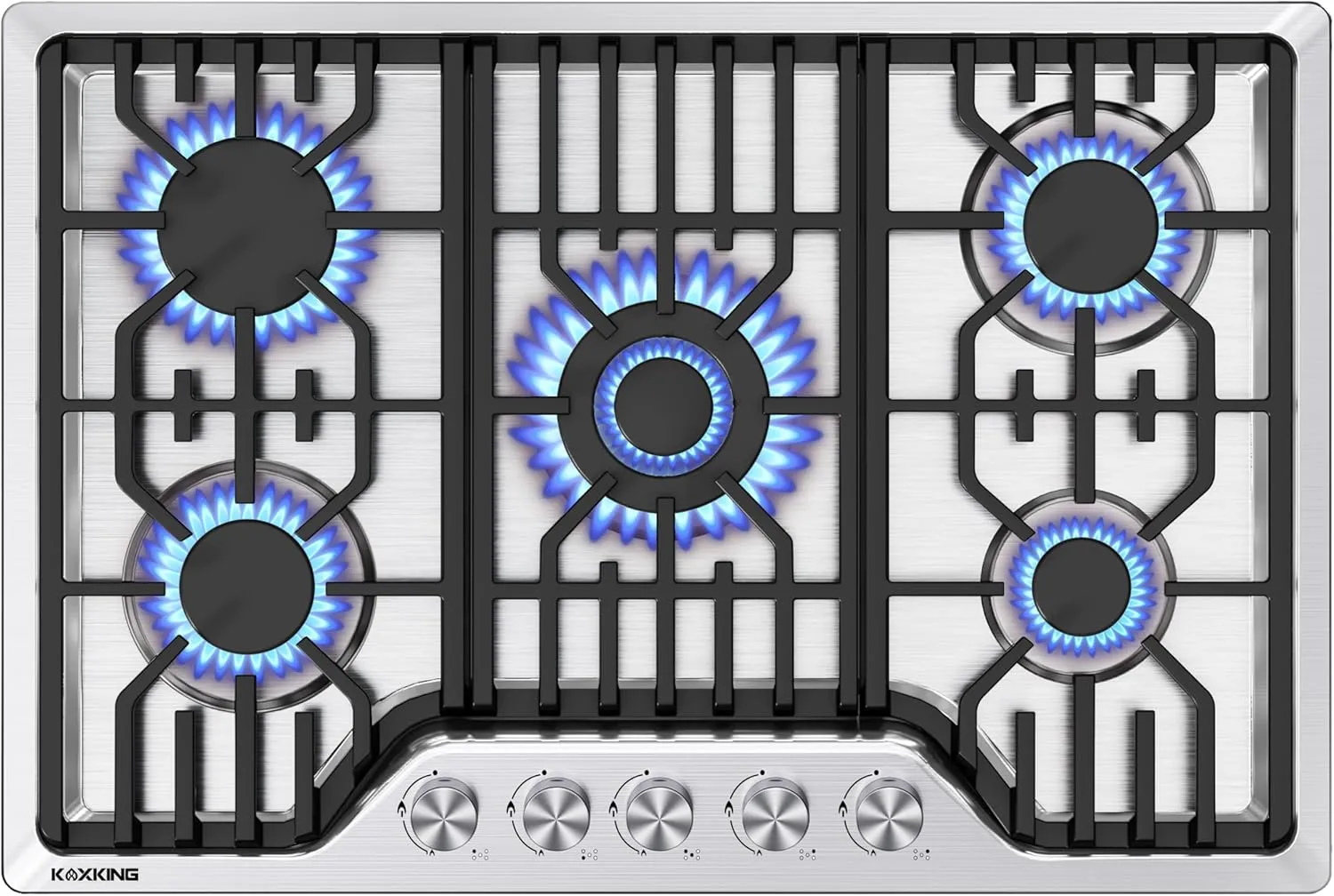 30 Inch Gas Cooktop, 5 Burner Dual Fuel Built-in Stove Top, Stainless Steel Propane/Natural Gas Cooktop with Thermocouple Protection, NG/LPG Convertible for Safe & Efficient Cooking