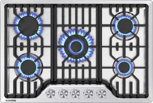 30 Inch Gas Cooktop, 5 Burner Dual Fuel Built-in Stove Top, Stainless Steel Propane/Natural Gas Cooktop with Thermocouple Protection, NG/LPG Convertible for Safe & Efficient Cooking