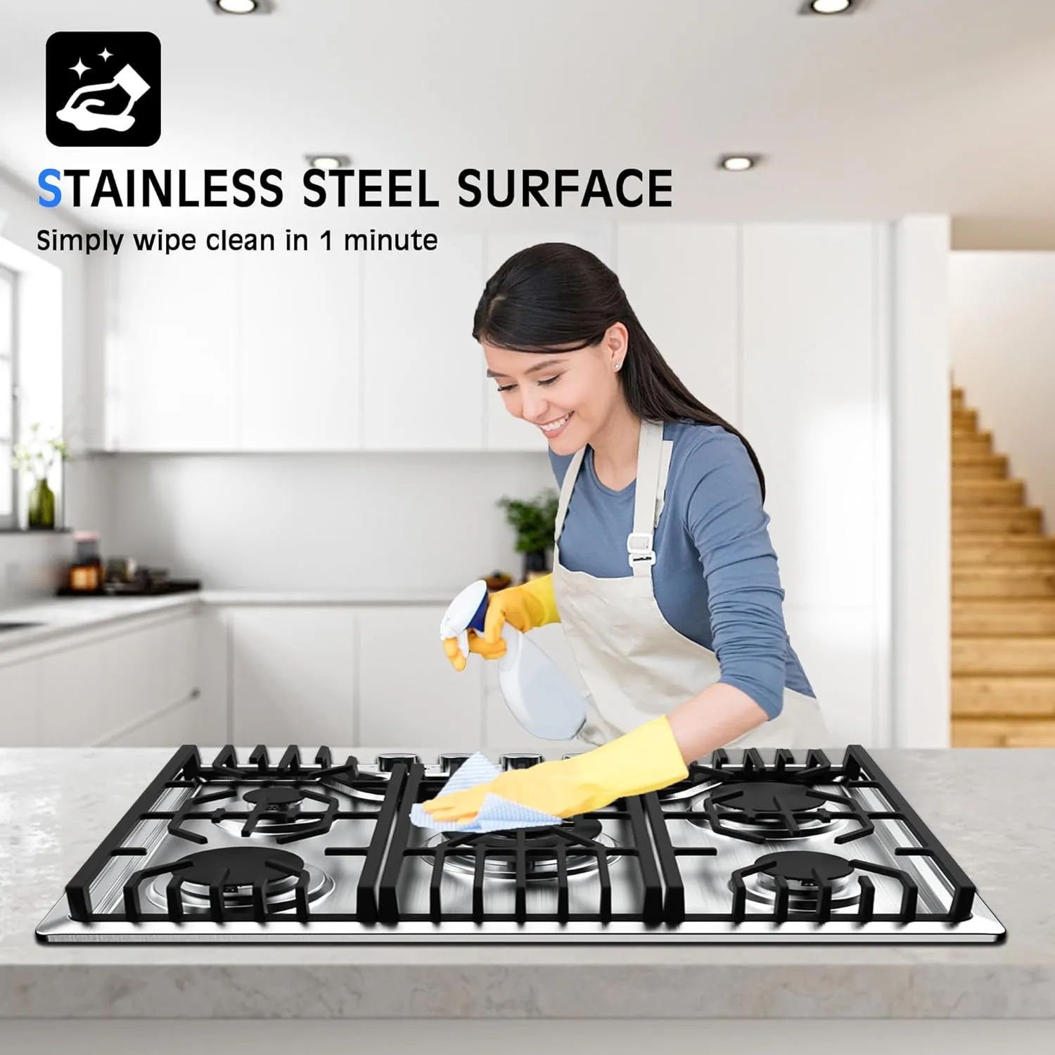 30 Inch Gas Cooktop, 5 Burner Dual Fuel Built-in Stove Top, Stainless Steel Propane/Natural Gas Cooktop with Thermocouple Protection, NG/LPG Convertible for Safe & Efficient Cooking