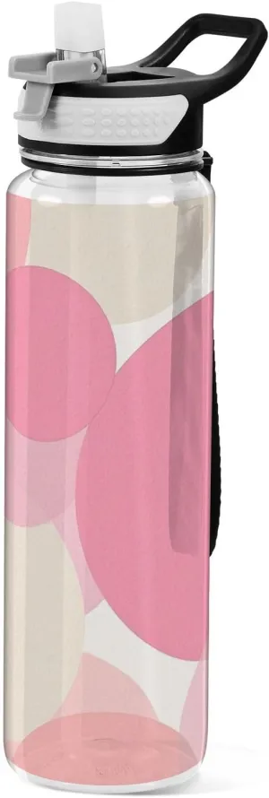 30 oz Polka Dot Round Modern Pink Simply Modern Water Bottle Tritan Clear BPA Free non toxic Large Water Jug with Spout for Walking Gym Collapsible