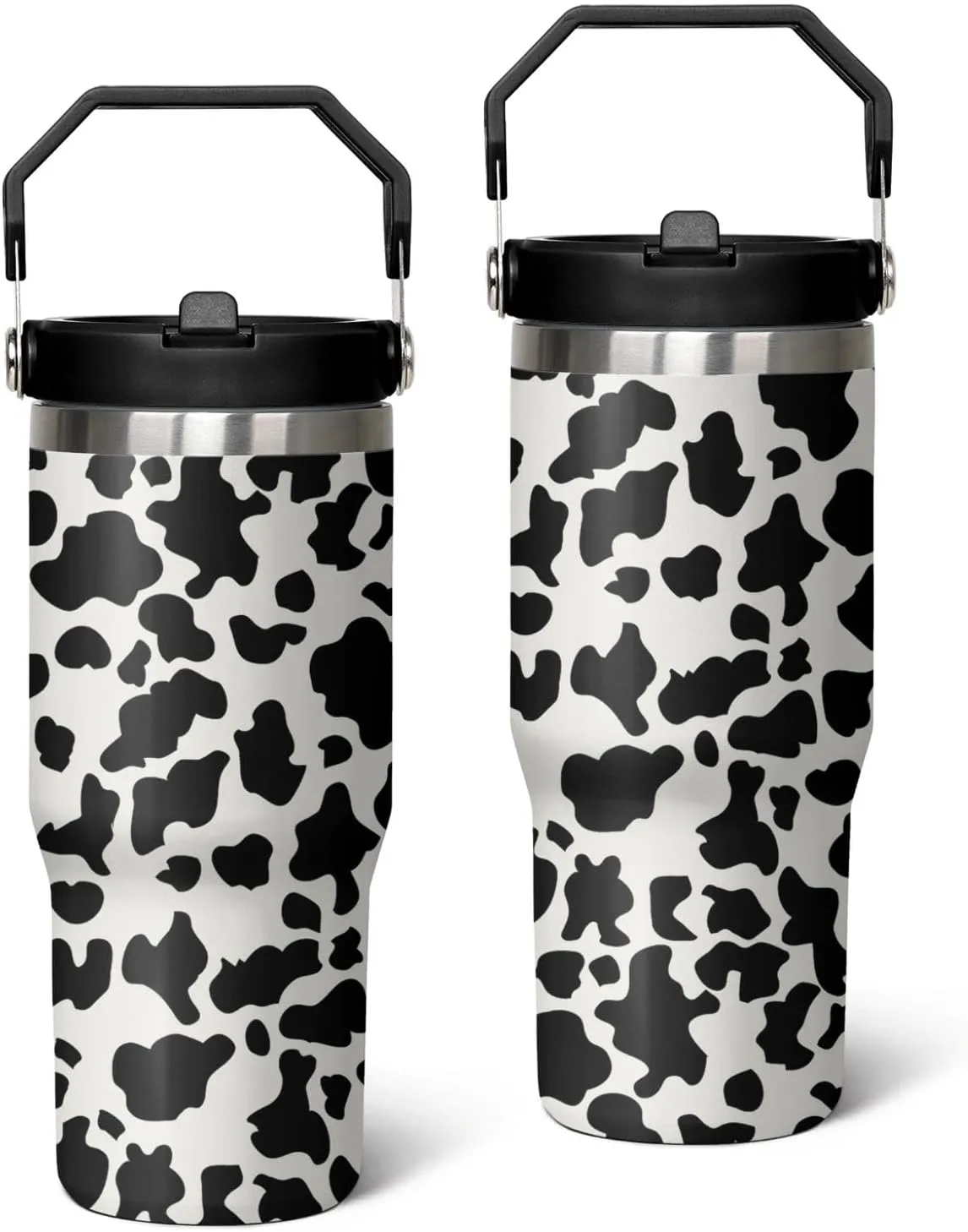 30oz Insulated Cow Tumbler with Handle, Featuring a Leak-proof 2-in-1 Lid and Straw, a Vacuum-insulated Travel Coffee Mug, Portable Stainless Steel Water Bottle, Suitable for Both Women and Men