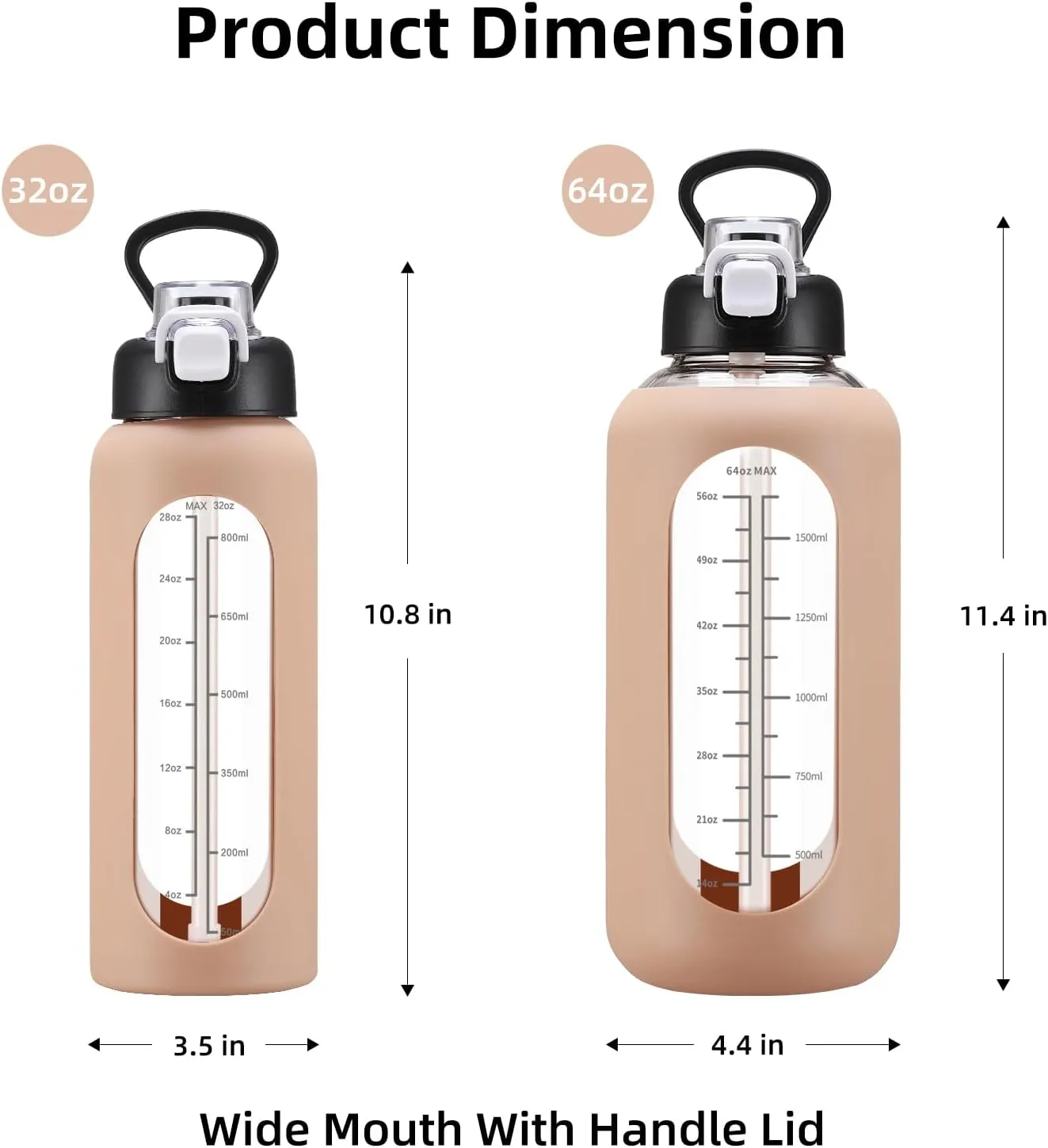 32 oz Glass Water Bolttles with Straw Large Motivational Water Bottle with Time Marker Sports Water Bottles with Silicone Sleeve and Handle Lid Water Jug for Gym Workout