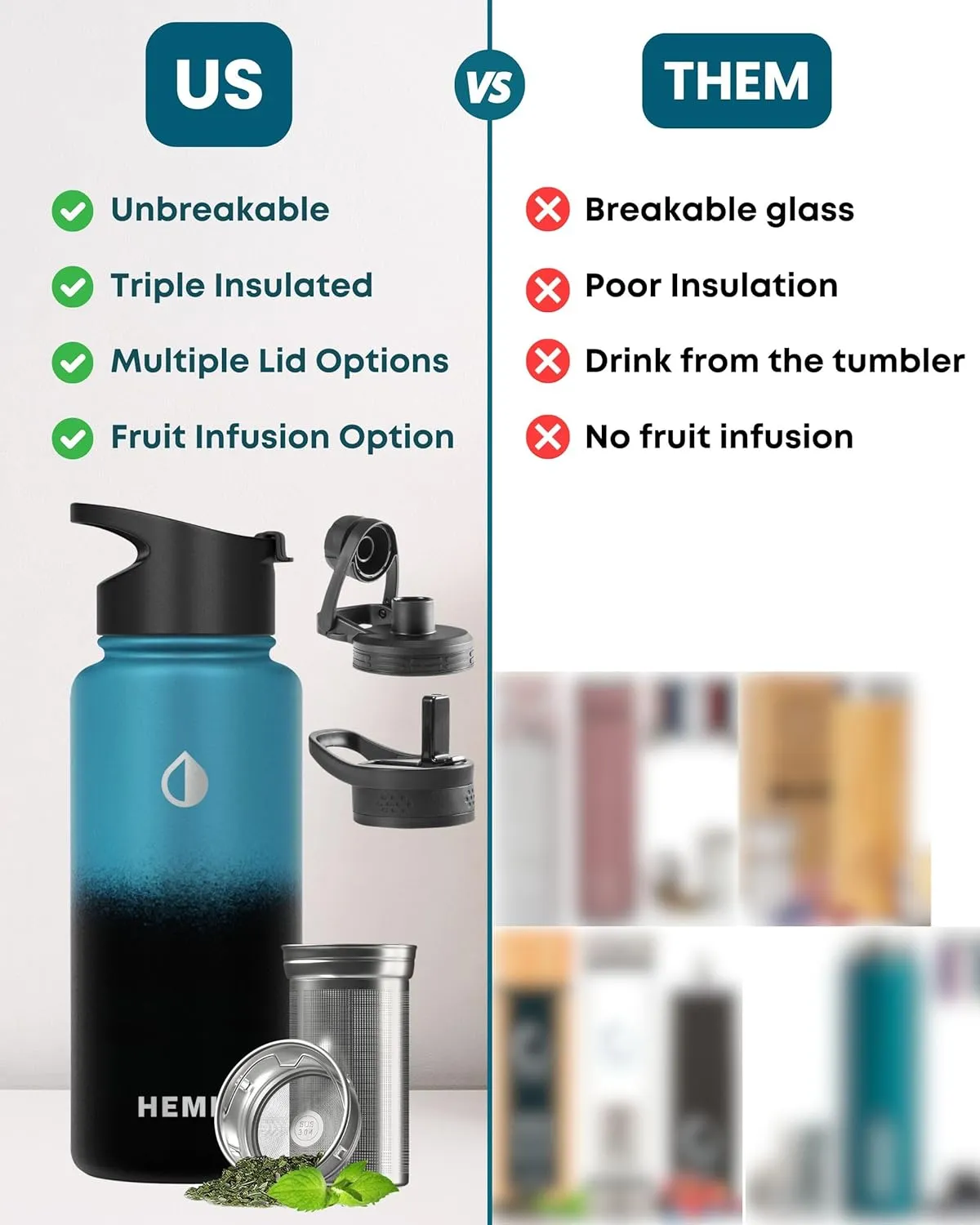 32 oz Insulated Tea Tumbler Bottle with Infuser, Travel Mugs