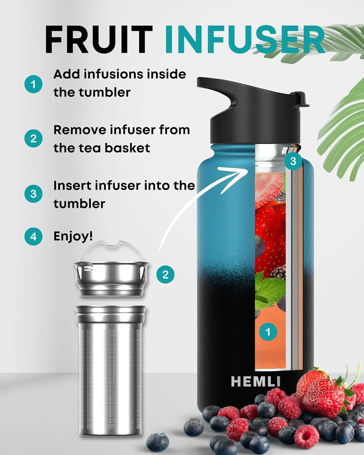 32 oz Insulated Tea Tumbler Bottle with Infuser, Travel Mugs