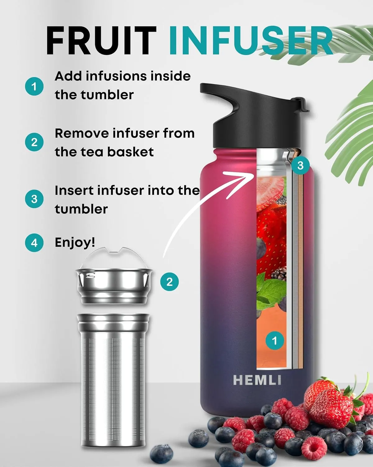 32 oz Insulated Tea Tumbler Bottle with Infuser, Travel Mugs
