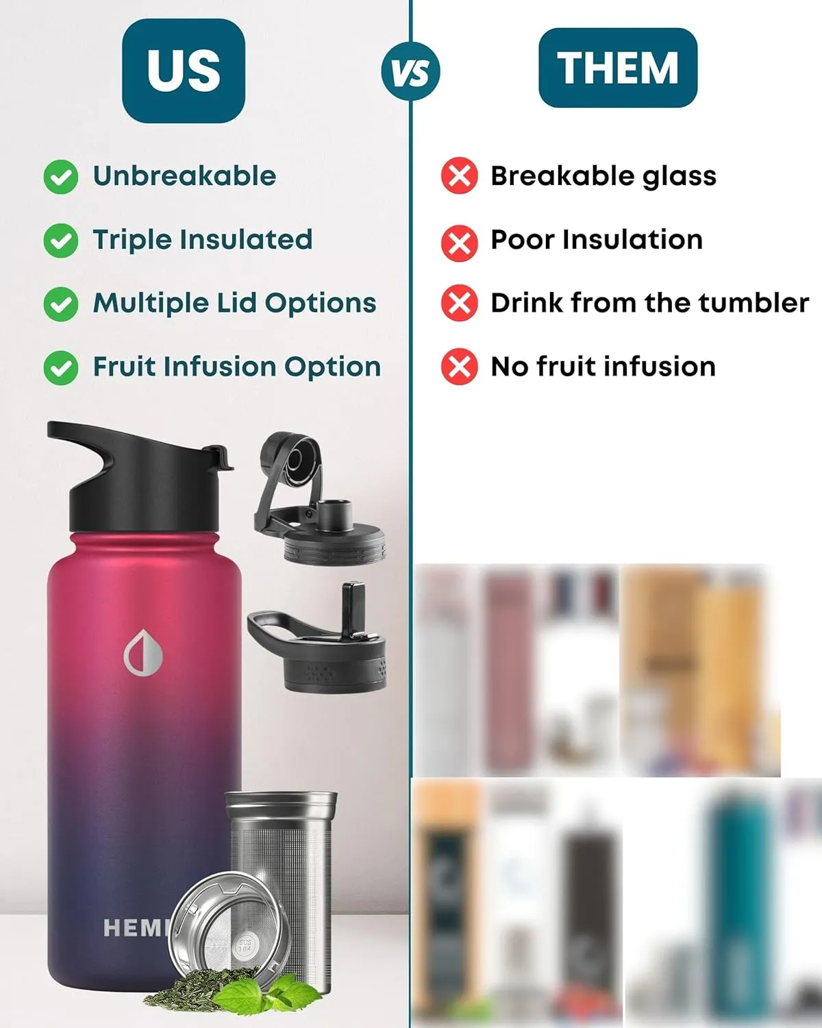 32 oz Insulated Tea Tumbler Bottle with Infuser, Travel Mugs
