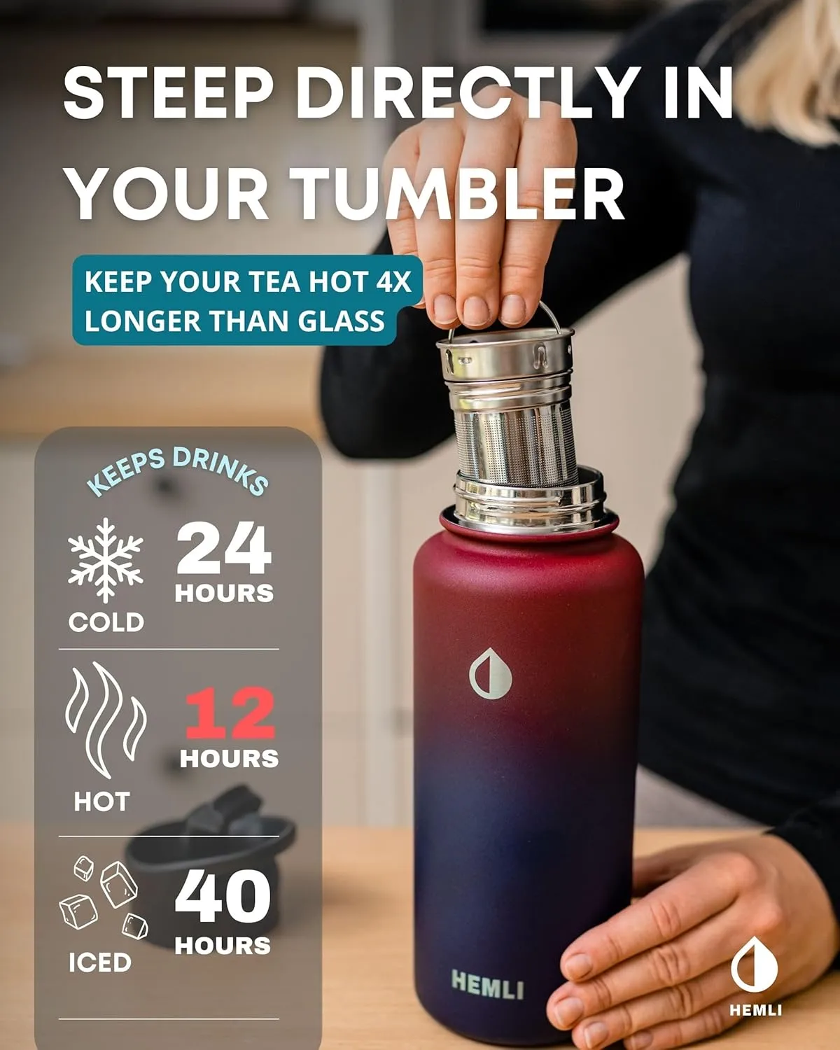 32 oz Insulated Tea Tumbler Bottle with Infuser, Travel Mugs