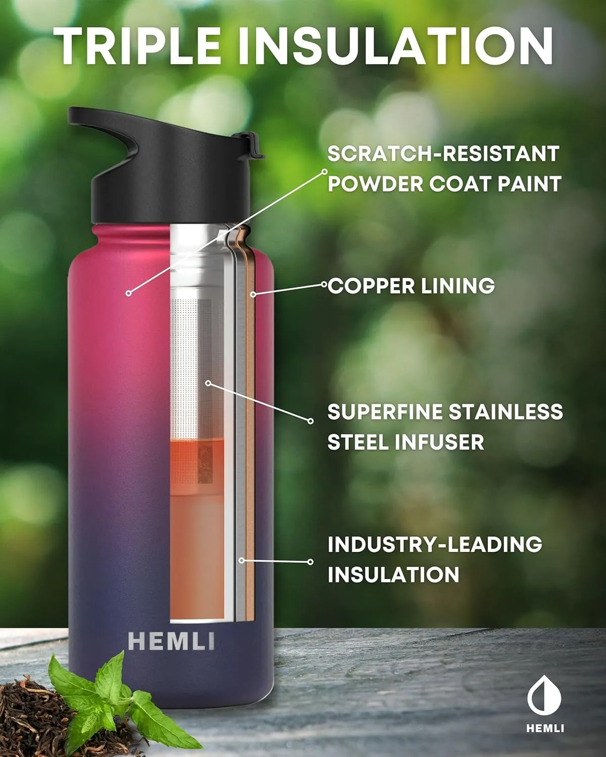32 oz Insulated Tea Tumbler Bottle with Infuser, Travel Mugs