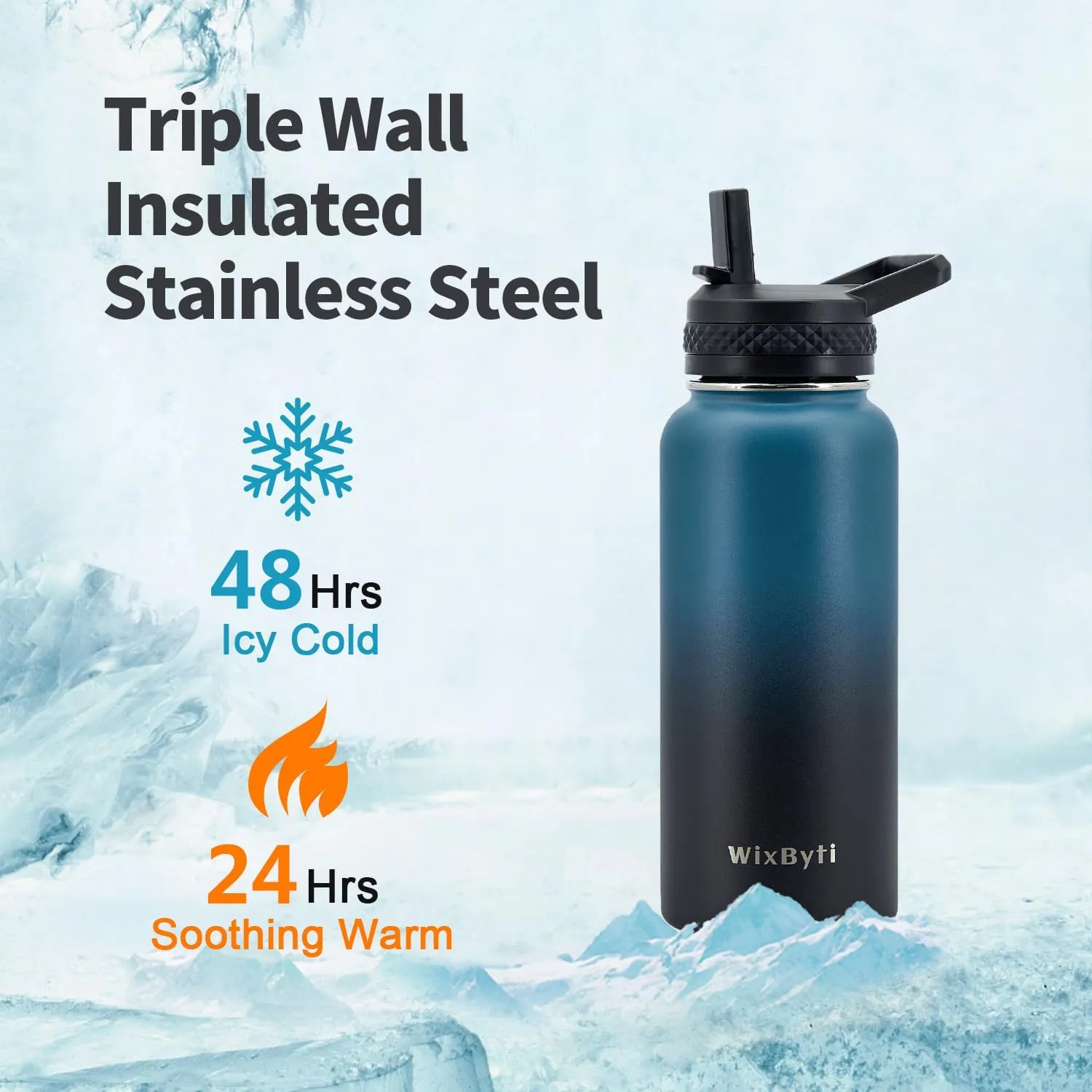 32 oz Insulated Water Bottle with Straw (Cold for 48 Hrs), Stainless Steel Triple Wall Vacuum Sports Water Jug, Leakproof Hydro Cup Flask with Paracord Handle & Straw Spout Lids & DIY Stickers