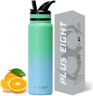 32 oz Insulated Water Bottle With Straw, Stainless Steel Sports Water Bottle Wide Mouth for Sports, Gym or Office, BPA-Free Keep Cold 24H Hot 12H (Green Blue)