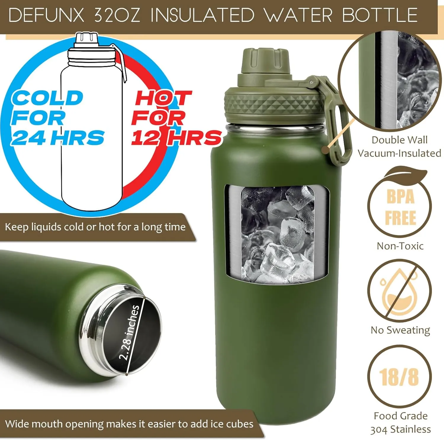 32 Oz Water Bottle with Sleeve - Insulated Bottle with Strap Stainless Steel Gym Water Bottles for Men Sports Workout Hiking Camo Green