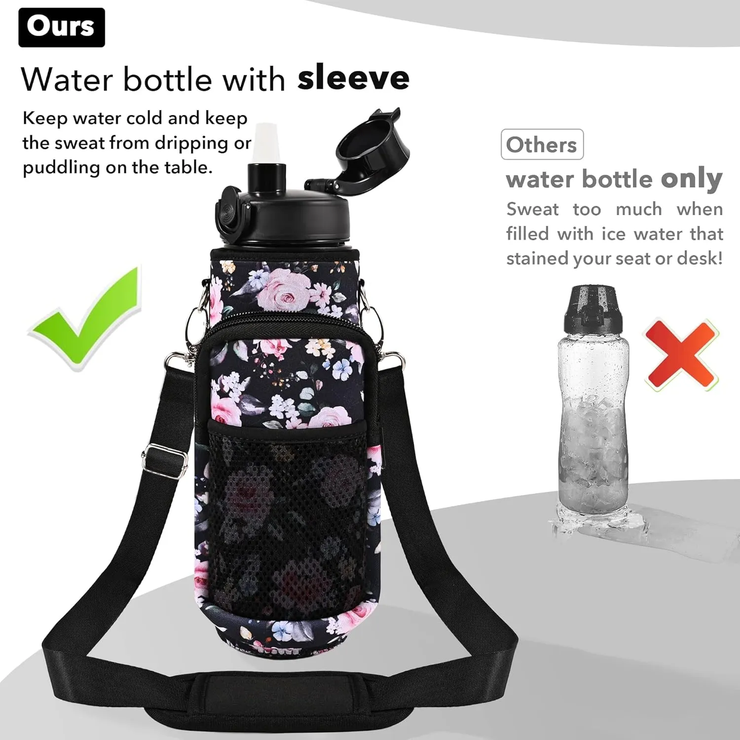 32 oz Water Bottles with Straw & Strap, Motivational Water Bottles with Times to Drink, BPA Free Reusable Sports Water Bottle with Sleeve Carrier for Hiking, Travel, Running or Fitness